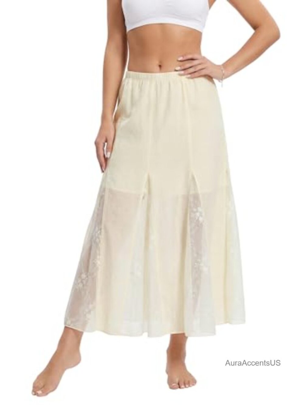 Boho Lace Patchwork Maxi Skirt Flowy A-Line Layered Long Skirt